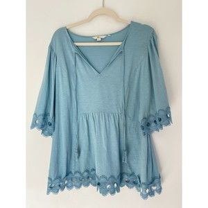 Boden Lace Hem Tassled Blue Boho Blouse Size 14 - Large XL E66